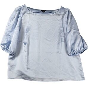 Ann Taylor Womens S Light Blue Satin‎ Puff Sleeve Top